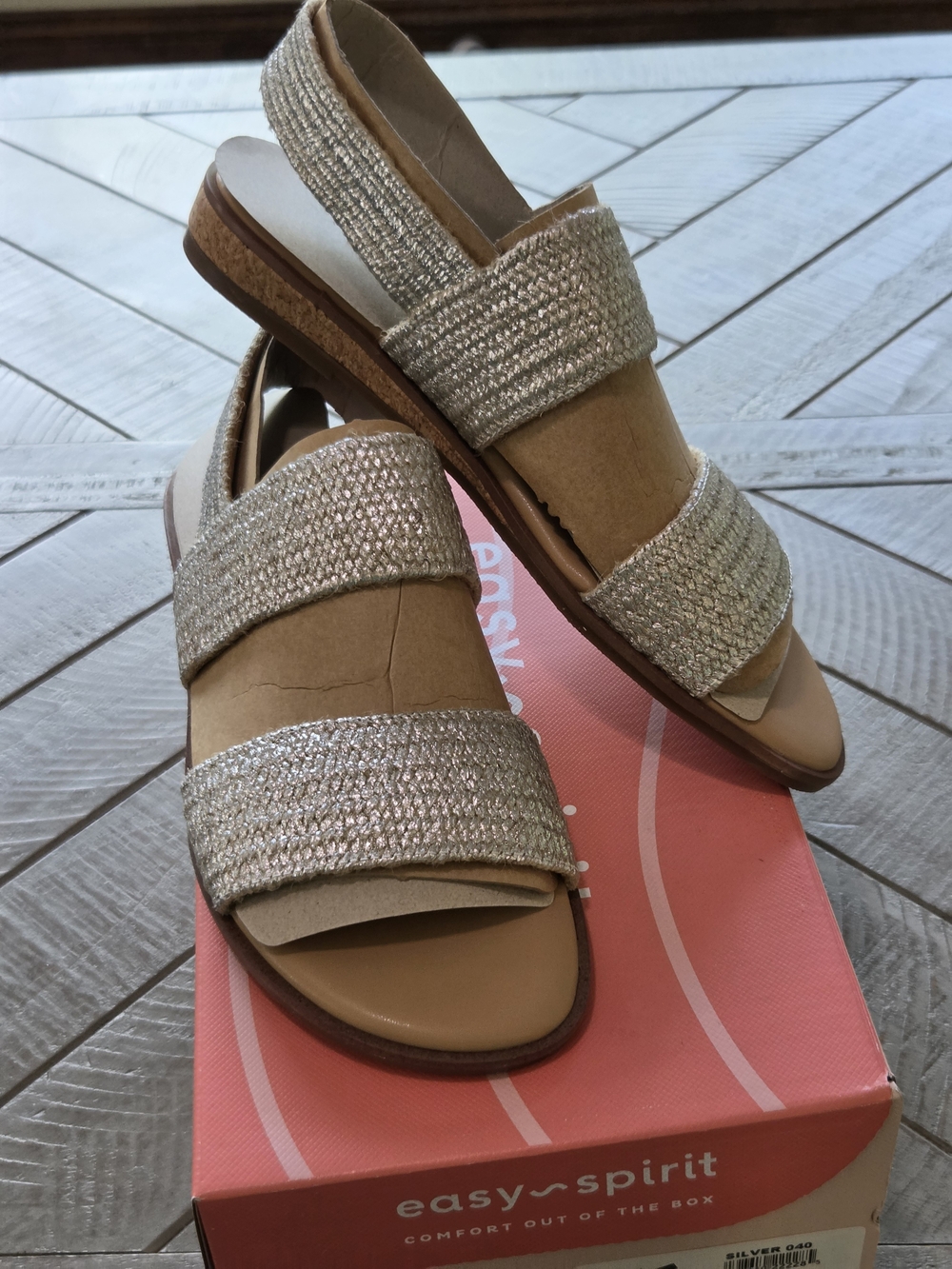 Easy Spirit Champagne Braided Slingback Sandals Cork Heel New